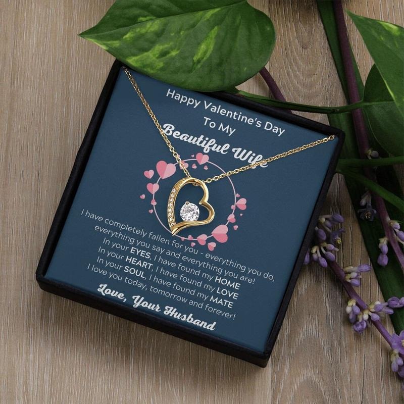 Valentine's Day Necklace For Wife, Romantic Valentine's Day Gift For Her, To My Beautiful Wife Necklace, Meaningful Pendant, Love Necklace With Message Card, Gift For Her, Necklace With Gift Box, Valentine Gifts, Jewelry Box, Gifts For Valentines Day