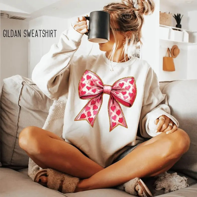 Valentine's day Heart Coquette bow Sweatshirt Valentines day Bow , Coquette Bow