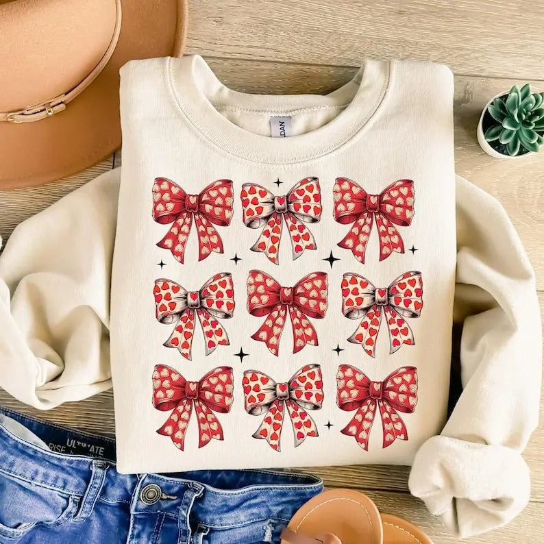 Valentines Day Heart Coquette Bow Sweatshirt Retro Valentine , Valentines Coquette , Love , Valentine Mama , Girls...