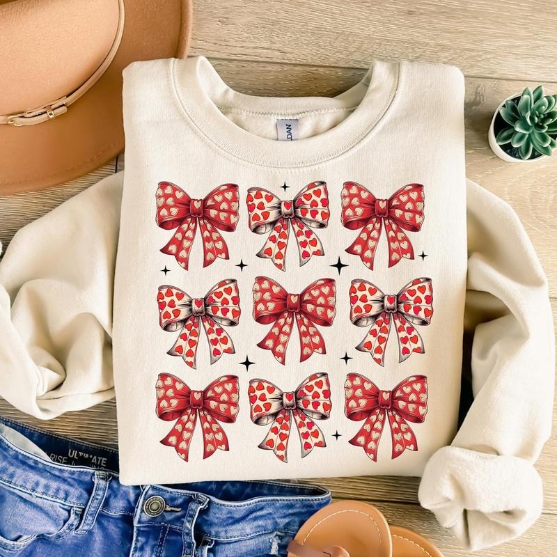 Valentines Day Heart Coquette Bow Sweatshirt, Retro Valentine , Valentines Coquette Sweatshirt, Love Sweatshirt,...