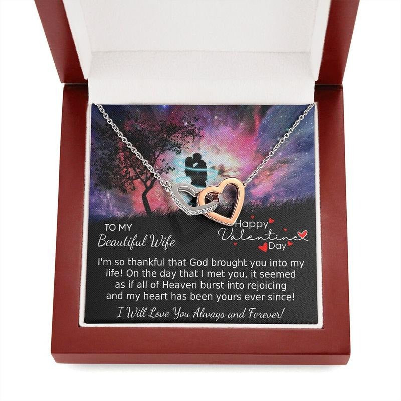 Valentines Day Hearts Necklace For My Wife, Interlocking Hearts Pendant, Faith Based, Love Necklace With Message Card,...