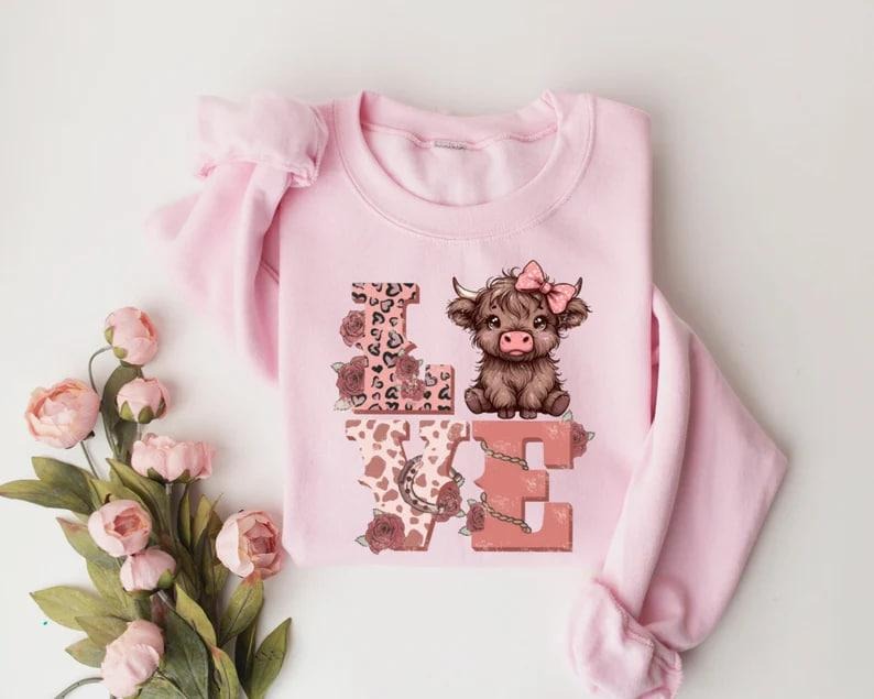 Valentines Highland Cow Sweatshirt, Love Sweater, Highland Cow Valentines Sweatshirt, Western Valentine Shirt, Cow Lover, Valentine Giftstyle{n002}2