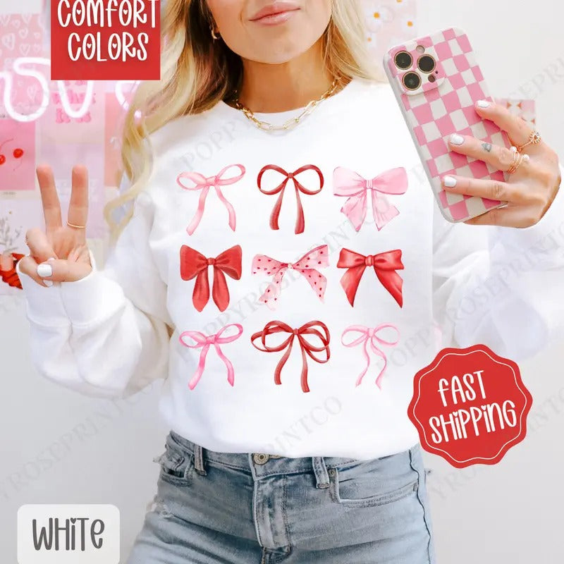 Valentines Sweatshirt Comfort Colors, Coquette Valentine's Day Women's Crewneck, Holiday Women's Sweater valentine day