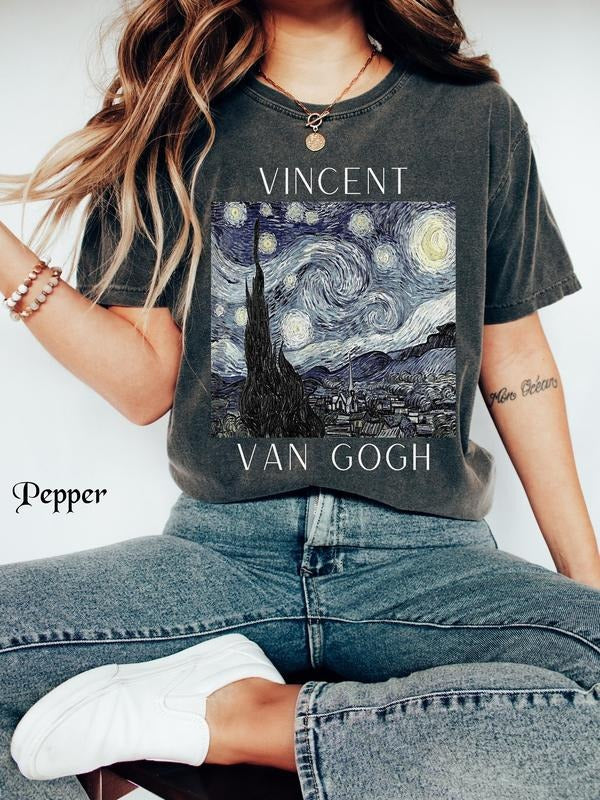 Van Gogh T-Shirt, Starry Night Shirt, Artsy Shirt, Van Gogh Gift, Vintage Aesthetic, Aesthetic Clothing, Art History Tee, Whimsigoth, Art Hoe