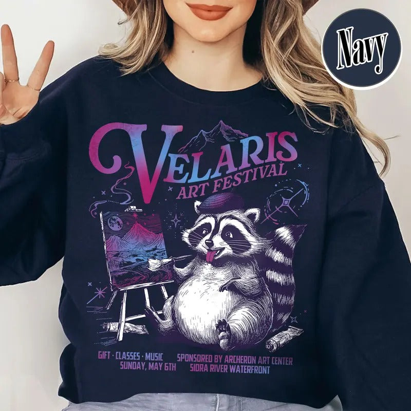 Velaris Art Festival Sweatshirt,Velaris Acotar Shirt,Night Court,Feyre Archeron,Nesta,Rhysand,Raccoon Drawing Shirt,Bookish Shirt,Velaris Shirt