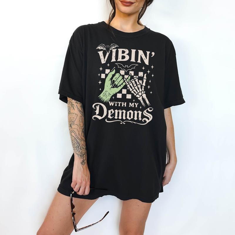 Vibing with My Demons- T-Shirt , Unisex Sizing, Funny Tee, Comfortable Shirt, Hallowen Theme