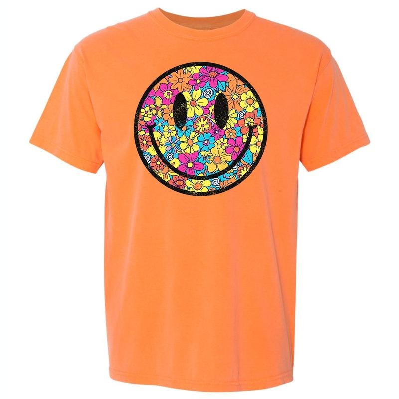 Vibrant Floral Happy Face Comfort Colors T-Shirt 'NLB' Hoodie, Sweatshirt | WearSparks.com