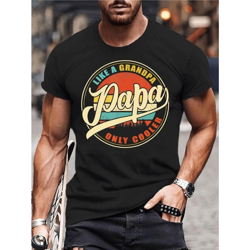 Vibrant PAPA Alphabet Graphic Tee - Men's Casual Short Sleeve T-Shirt for Summer Daily Wear, Vacation Resorts, and Relaxation - Unique Themed Print Design Made in USA