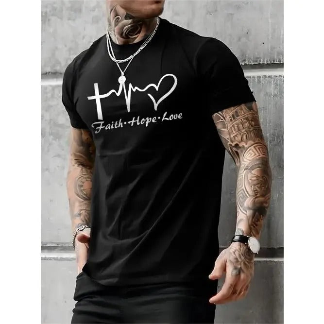 Vibrant Patterned Round Neck T-Shirt - Classic Relaxed Fit, Slightly Stretched for Comfort, Vibrant Print Design - Mens Casual Street Style Summer Tee Made in USA