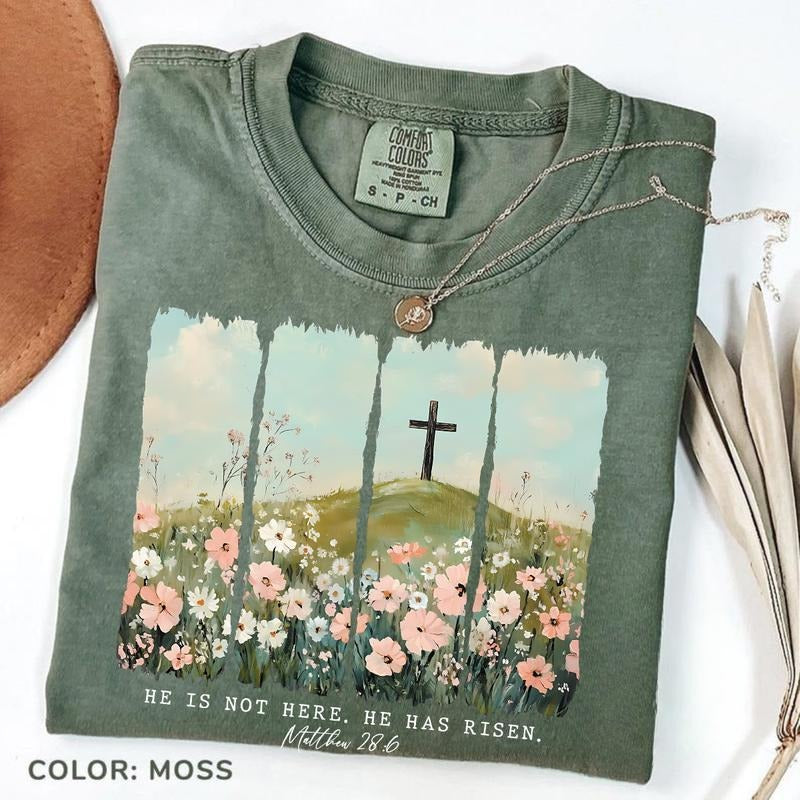 Victoria Maxwell, Womenswear Vintage Graphic Tee, He Is Not Here T-shirt, He Has Risen Bible Verse Tee, Vintage Floral Christian Easter Shirt, Jesus Easter Gift