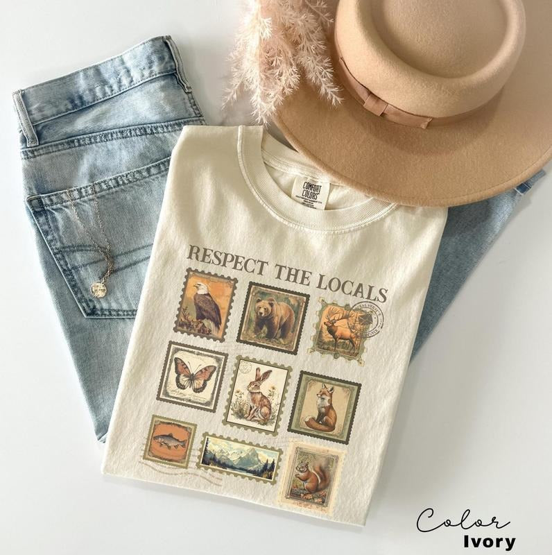 Victoria Maxwell, Womenswear Vintage Graphic Tee, Respect The Local Wildlife T-Shirt, Gift For Nature Lover, Animal Lover, Protect National Parks, Granola Girl Shirt, Postage Postal Stamp