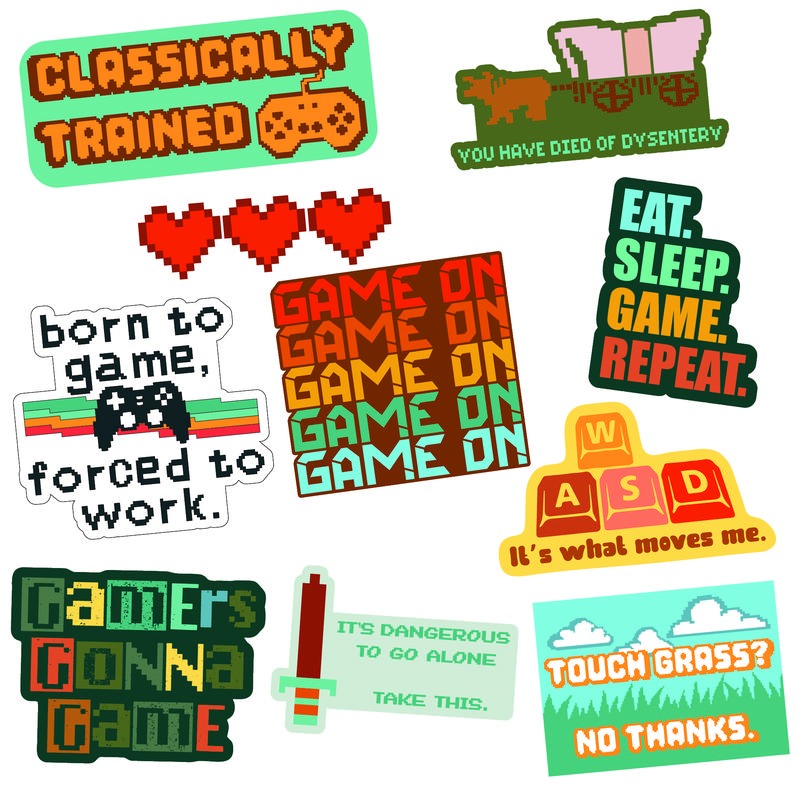 Video Game Sticker Extra Large Stickers for Adults Funny Adhesives with Memes Sarcastic Funny Gamer Multi T-Shirts,...