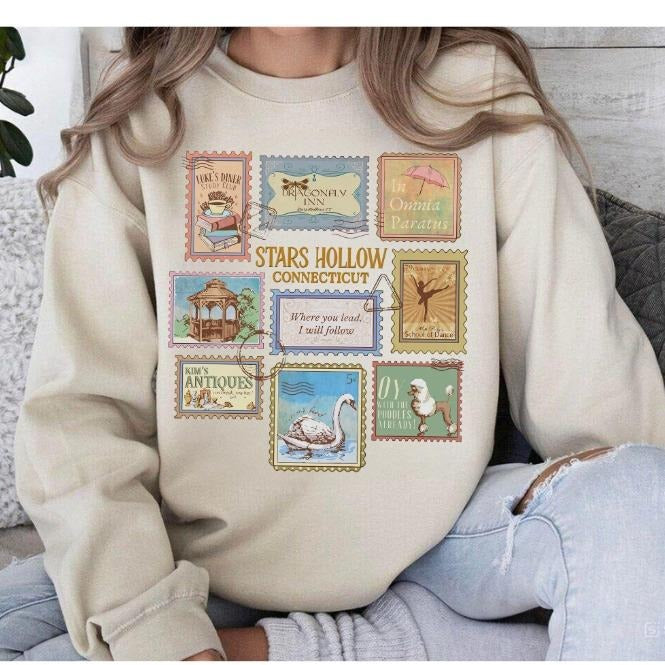 Vintage Stars Hollow Connecticut Stamps Luke's Diner Sweatshirt Autumn Festival , Retro Fall TV Show Fans Gift