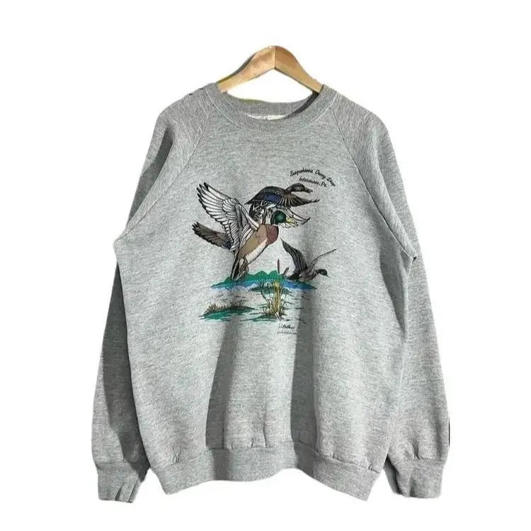 Vintage 1989s Mallard Duck WILDLIFE Sweatshirt Duck Cotton Hoodie T-shirt Unisex Fabric Menswear