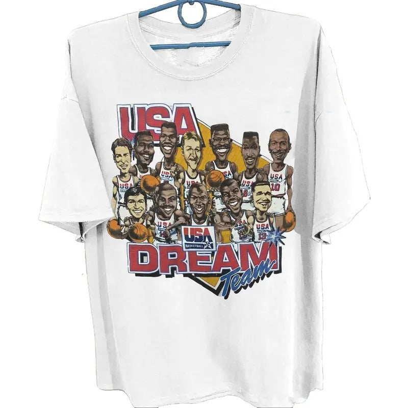 Vintage 1992 Basketball Shirt, 90s Dream Team Usa Basketball Shirt, basketball Dream Team tee shirt Menswear Tops Streetwear Tropical Crewneck Round Neck Shortsleeve