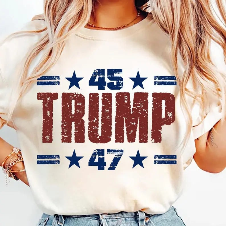Vintage 45 47 Trump T-shirt , Trump Graphic T-shirt, Trump 2025 Tshirt, Trump 45-47 Shirt, Trump 2025 Shirt, Donald Trump Unisex T-shirt, Transparent