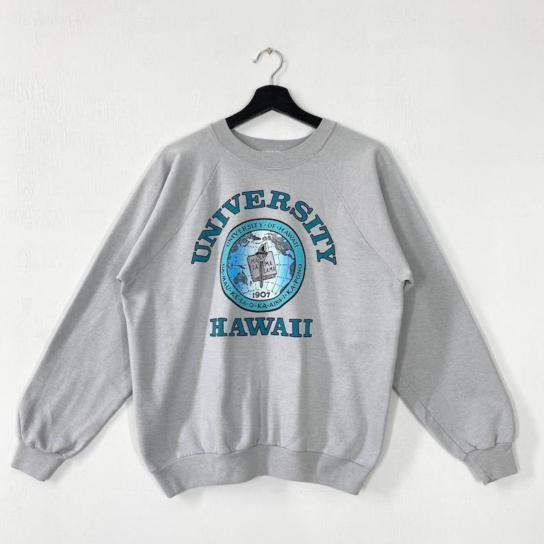 Vintage 80s University Hawaii Sweatshirt University Hawaii Crewneck Hawaii Sweater Pullover Hawaii Rainbow Warriors Print Logo Menswear Athletic