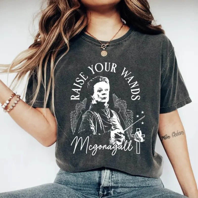 Vintage 90 HP Witch Minerva McGonagall Raise Your Wand Cat Tshirt- Sweatshirt - Hoodie, Magiee Smith Memorial, Wizzard Magical, Vintage Style Tee, Tee Print