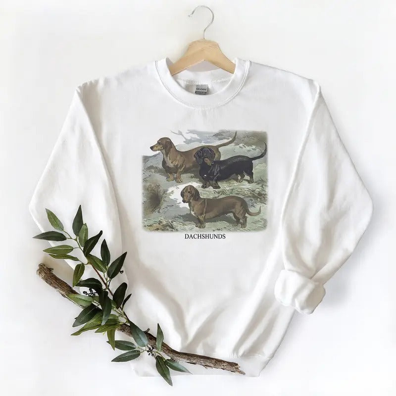 Vintage 90s Dachshund sweatshirt, Dachshund lover T-shirt Cotton Fabric Pullover Hoodie