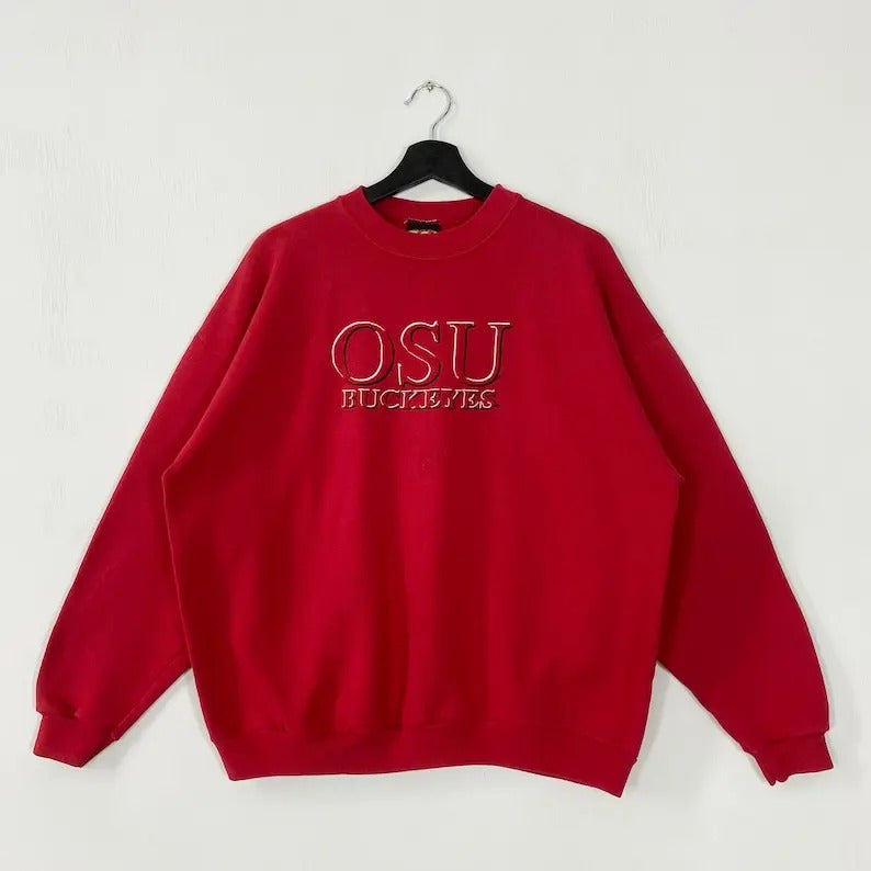 Vintage 90s Ohio State University Sweatshirt Ohio State Crewneck Ohio State Sweater Pullover Ohio State Buckeyes Embroidered Logo Menswear Athletic Collar Tops