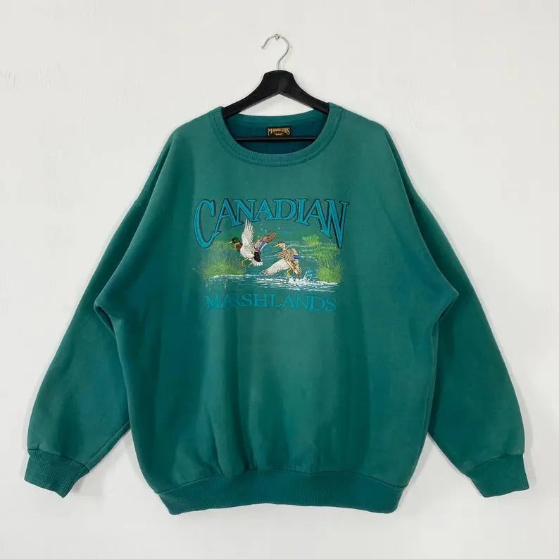 Vintage 90s Outdoor Outfitters Sweatshirt Duck Crewneck Ducks Sweater Pullover Largemouth Bass Wildlife Deer Duck Wolf Logo