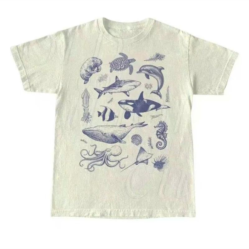 Vintage 90s Tattoo Sea Animal Tshirt, Retro Ocean Nature Shirt, Sealife, Ocean, Whale, Orca, Turtle, Dolphin Shirt, Unisex Relaxed Adult Graphic Tees