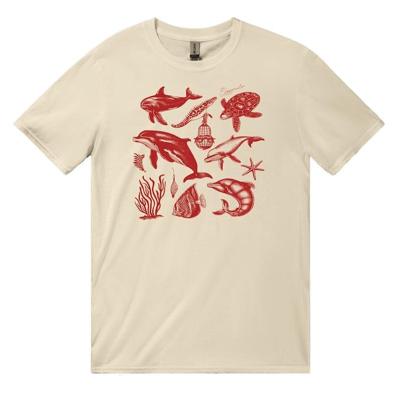 Vintage 90s Tattoo Sea Animal Tshirt, Retro Ocean Nature Shirt, Sealife, Ocean, Whale, Orca, Turtle, Dolphin Shirt, Unisex Relaxed Adult Tee