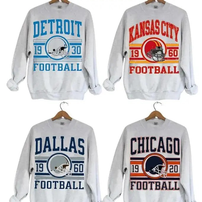 Vintage All Team Football 2 Crewneck Sweatshirt, The Game Day Retro Sweater T-Shirts, Hoodie | WearSparks.com