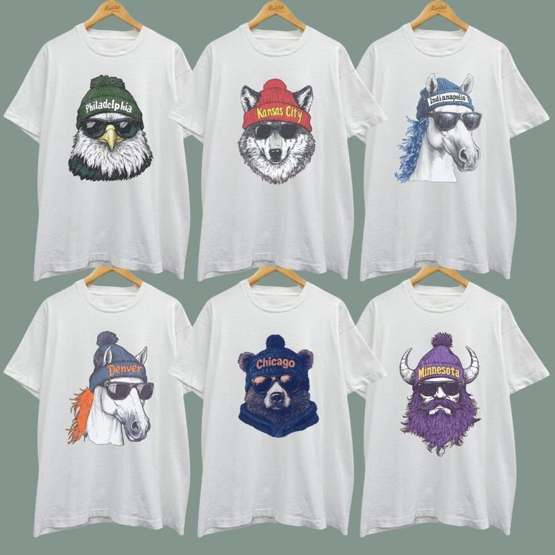 Vintage All Team Mascot T-Shirt in White, Funny Football Graphic Tee, Unisex Game Day Shirt