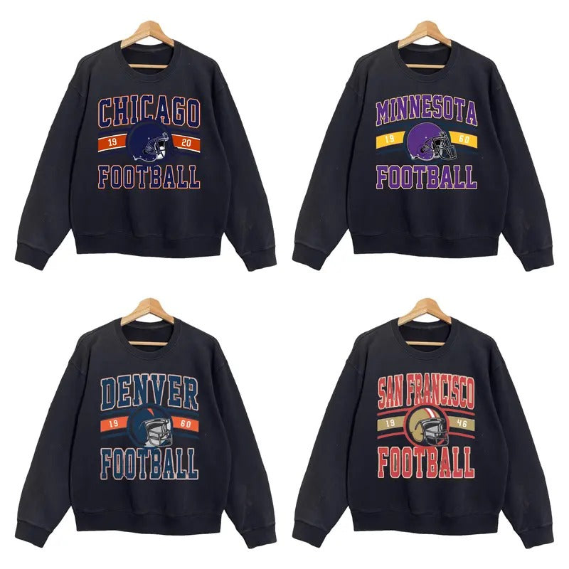 Vintage All Teams Football Sweatshirt in Black, Unisex Vintage Graphic Crewneck