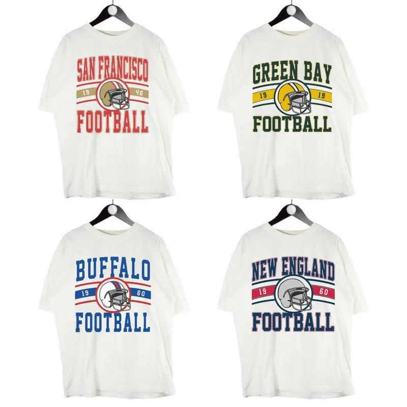 Vintage All Teams Football T-Shirt in White, Unisex Vintage Graphic Crewneck, Vintage Football Shirts sport graphic