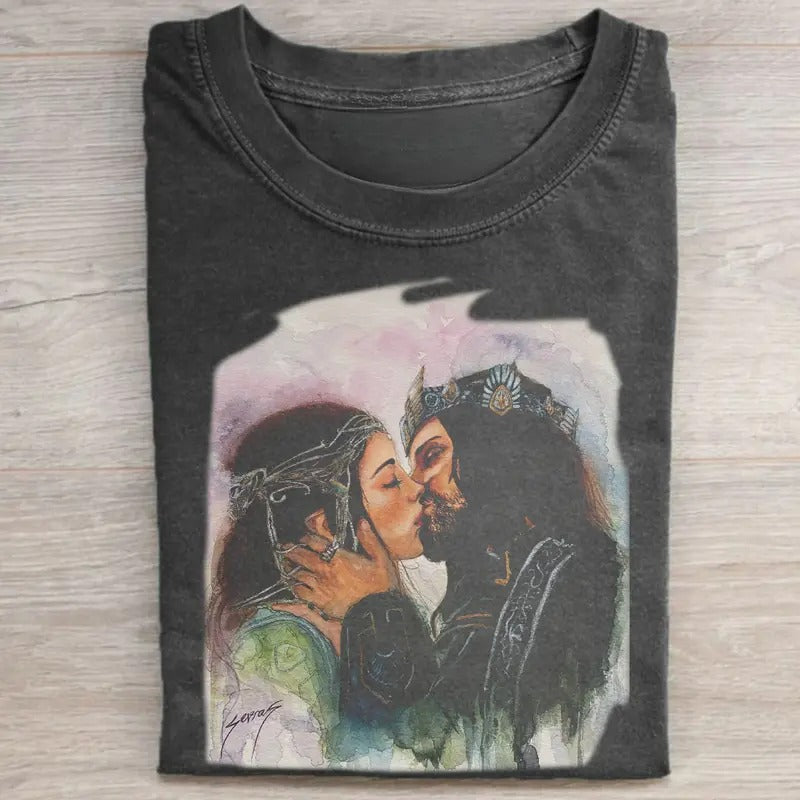 Vintage Aragorn and Arwen Graphic Tee - The Lord of The Rings Movie Shirt - Romantic Movie Scenes Shirt - Iconic Movie Scene Shirt - Middle Earth - JRR Tolkien Menswear Top