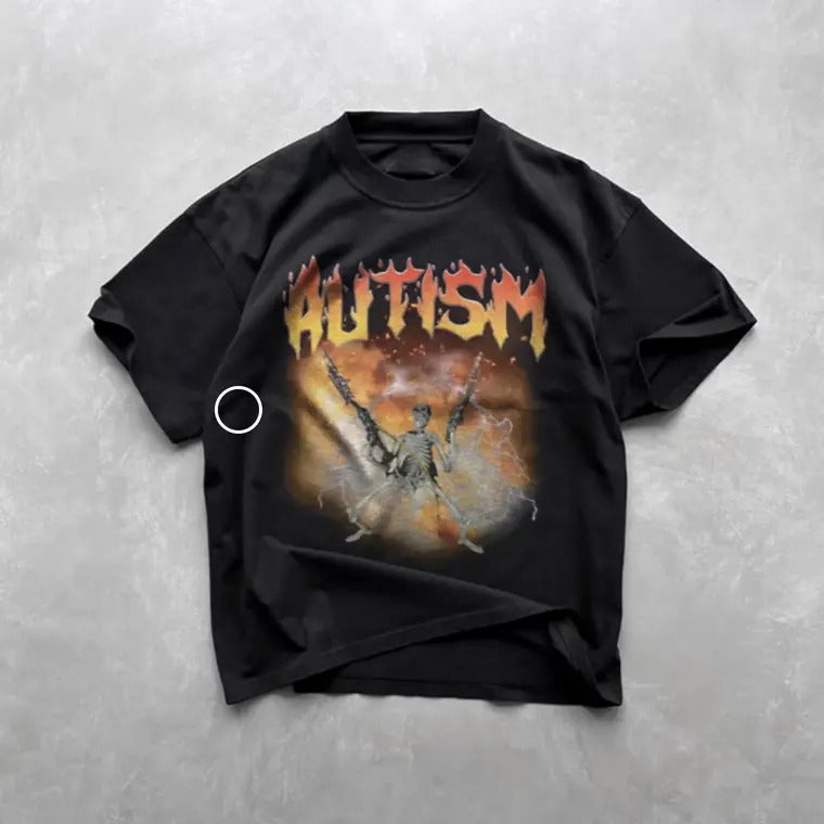 Vintage Autistic Funny Skeleton Bootleg Graphic T-shirt, Funny Meme Unisex Tee, Gift For BoyfrIend Girlfriend