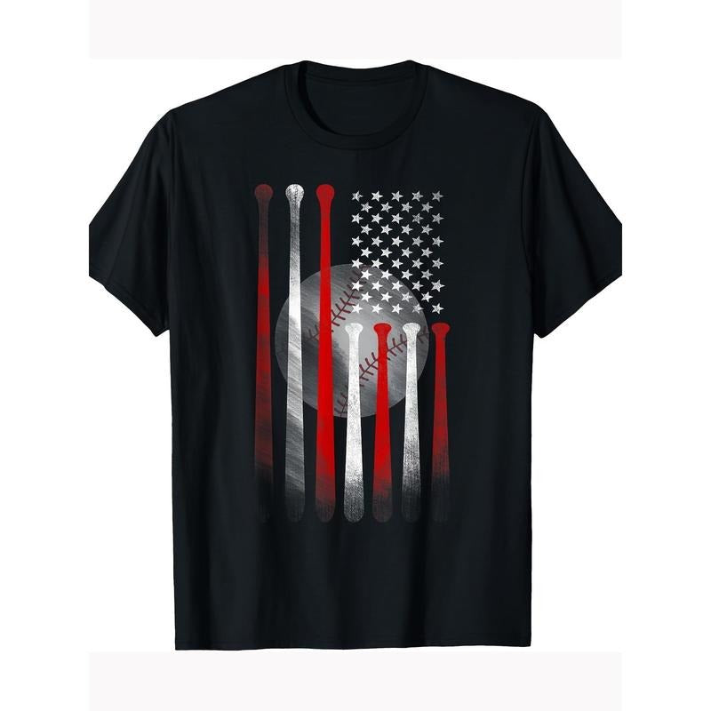 Vintage Baseball American Flag T-shirt, classic black T-shirt for mom and Dad 100% cotton T-shirt Made in USA