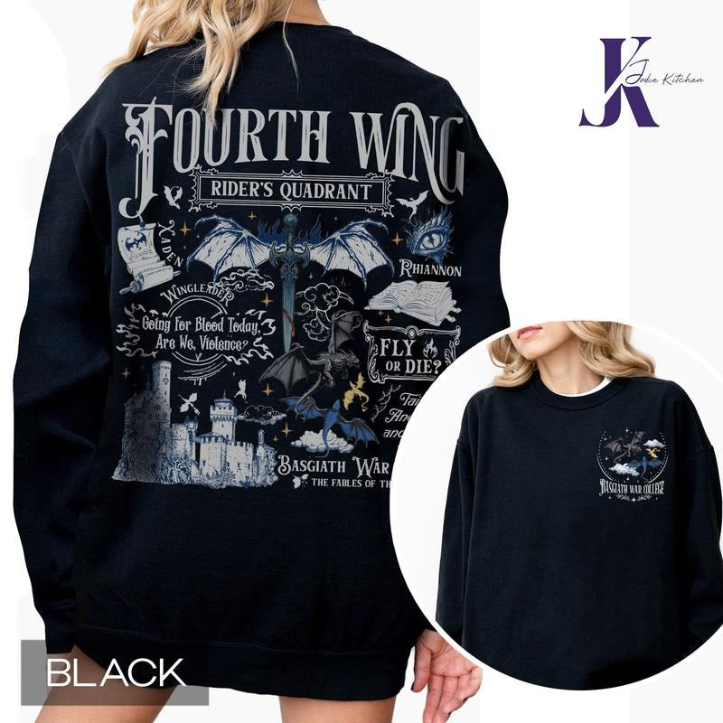 Vintage Basgiath War College 2 Sided Shirt, Fourth Wing Shirt, Dragon Rider, Violet Sorrengail Xaden Riorson Shirt, Fantasy Bookish Shirtstyle{n002}6