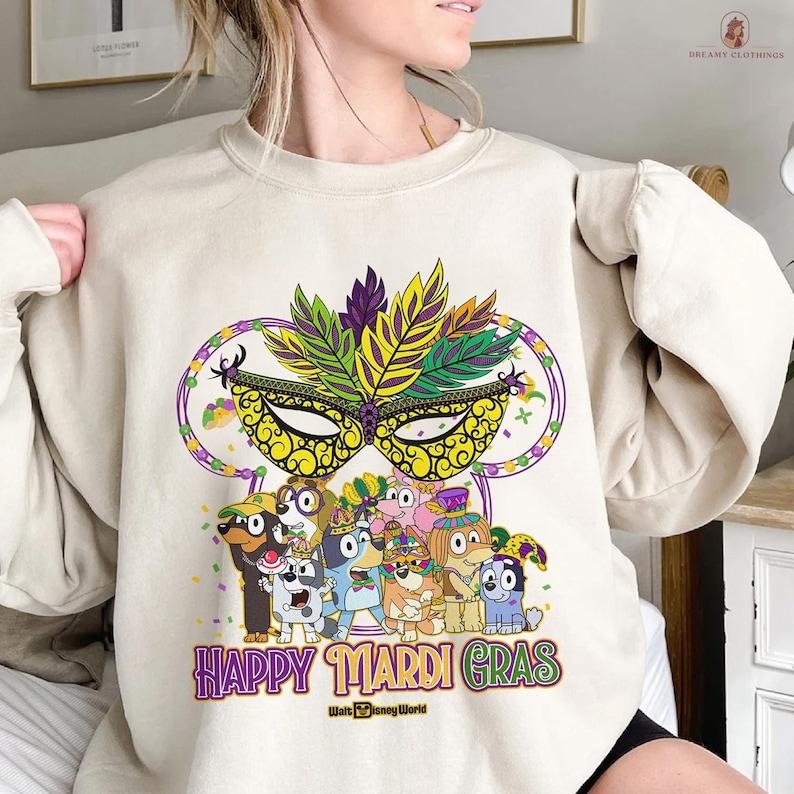 Vintage Bluey Happy Mardi Gras Shirt, Bluey Mardi Shrove Tuesday Shirt, Bluey Friends Shirt, Bluey Family Matching Shirt