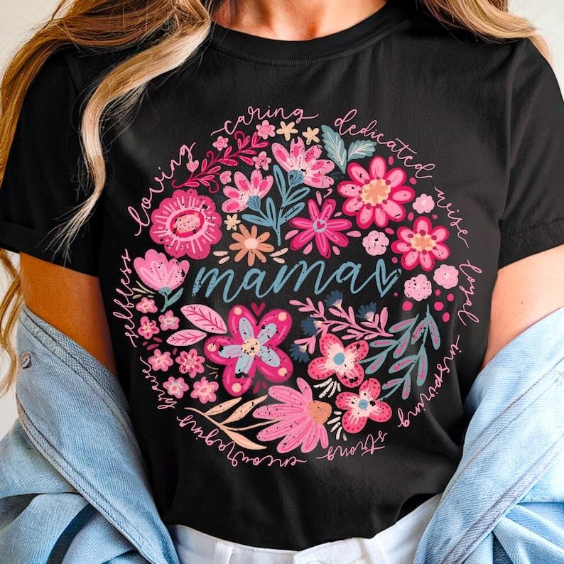 Vintage Boho Floral Mama Tshirt, Mom Adjectives Tee, She is Mom, Abstract Floral Shirt, Mothers day T-Shirt
