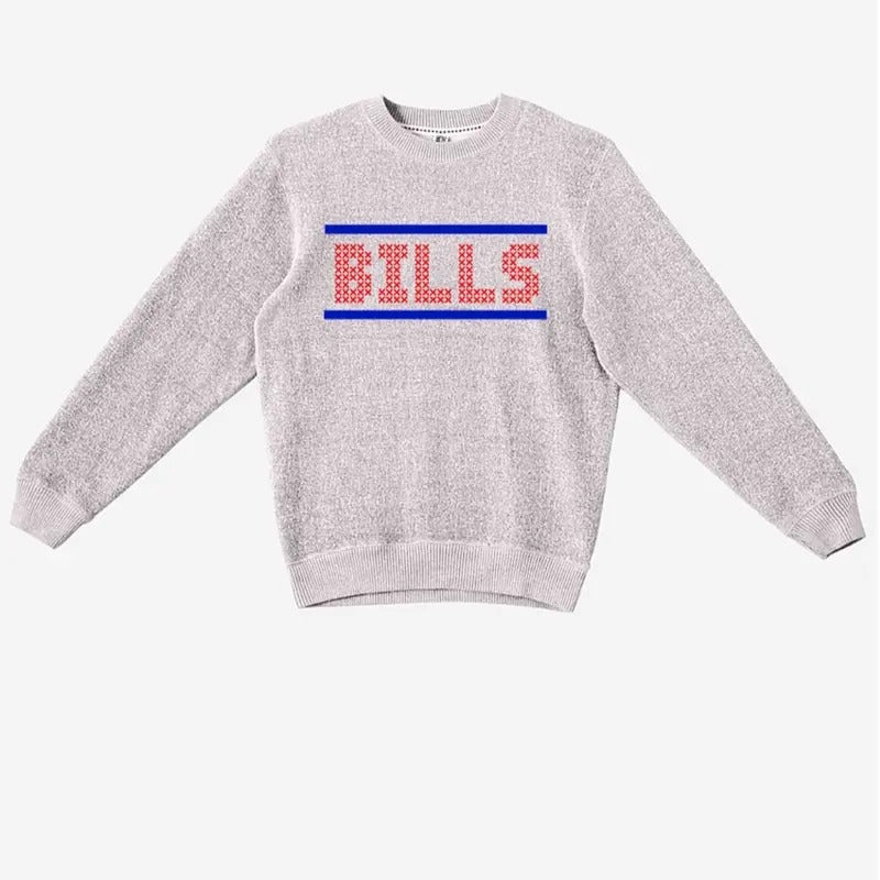 Vintage Buffalo Bill style Football Sweater Sweatshirt Crew Neck groutfit outfits Crewneck Classic Cotton Fabric Knit Long Overall Ribbed Stylish Pullover Detroit Unisex graphic Menswear Knitwear Textured Soft