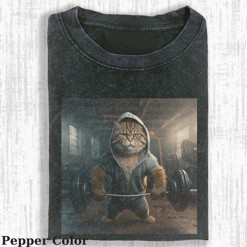 Vintage Cat Gym T-shirt, Cat T-shirt, Cute Cat Shirt, Love Cat Tshirt, Meme Cringe Funny Dumb Shirts, Unisex Shirt Menswear Womenswear Streetwear