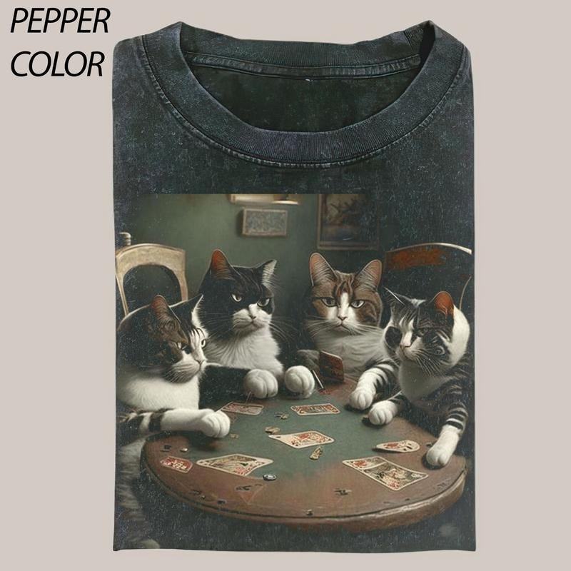 Vintage Cat Playing Poker Graphic Unisex T-shirt, Funny Poker Tee, Love Cat Tshirt, Funny Meme Tee, Unisex Meme Cringe Funny Shirt, Womenswear Menswear Top Streetwear