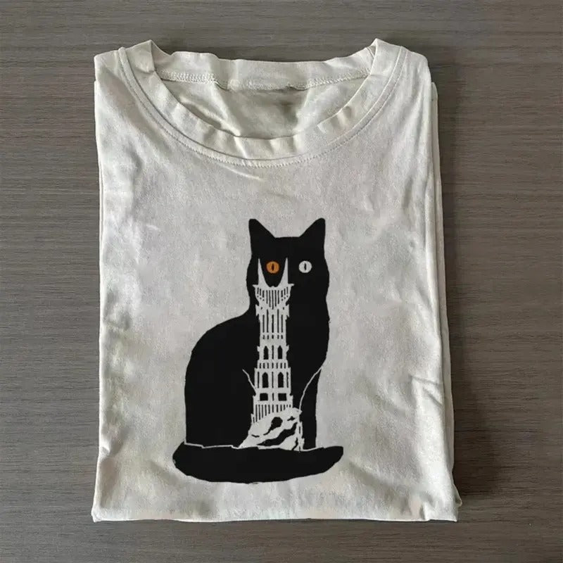 Vintage Cat's Sauron Eyes Graphic Tee - The Lord of The Rings Movie Shirt - LOTR - Middle Earth - Tolkien - Fantasy Rings - Book Lover - Fantasy Novel Menswear Top