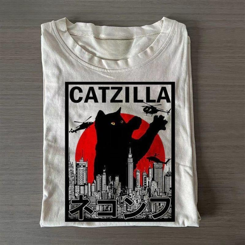 Vintage Catzilla Cat T-shirt, Cat T-shirt, Cute Cat Shirt, Love Cat Tshirt, Meme Cringe Funny Dumb Shirts, Unisex Shirt Menswear Womenswear Streetwear