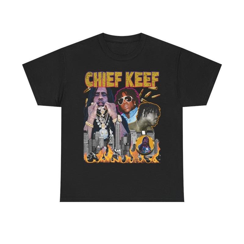 Vintage Chief Keef Graphic Tee - 90s Hip-Hop Rap T-Shirt Heavy Cotton, Retro Style Casual Classic Menswear Top Comfy Day Smooth Underwear Tshirt Streetwear Shortsleeve Crewneck