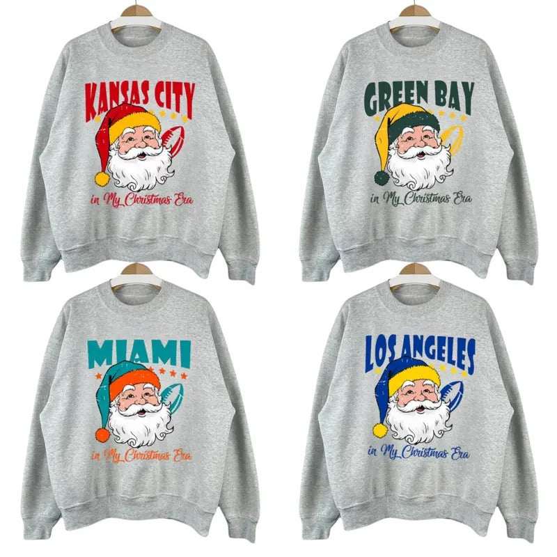 Vintage Christmas Football Sweatshirt, Christmas Santa Football Sweatshirts, Vintage Graphic Tee