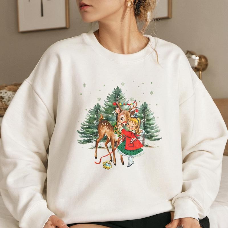 Vintage Christmas Girl and Rudolph Christmas Reindeer Sweatshirt, Rudolph Merry Xmas Shirt, Christmas Movie Shirt, Holiday Family Matching Sweatshirt , s Family Sweatshirt, Christmas Party Gift, Christmas 90s Movies Lovers TShirt, Merry Christmas Gift
