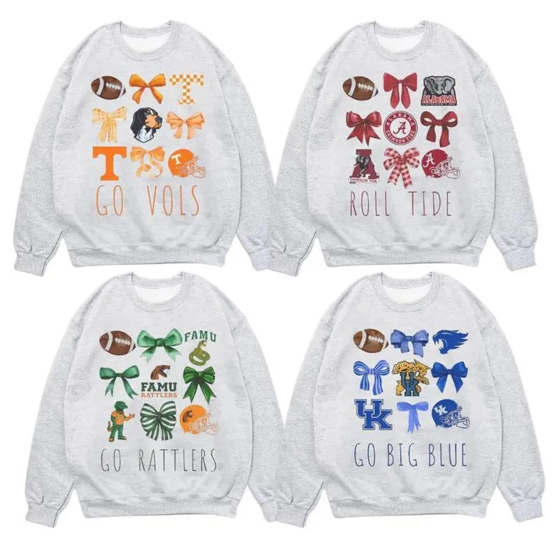 Vintage College Football Bows Inspired Ash Grey Sweatshirt, Vintage Football Coquette, Unisex Sweatshirt