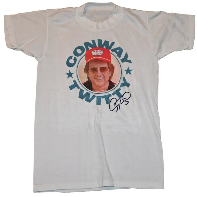 Vintage Concert 1970s Conway Twitty Shirt Short Sleeve White S-3XL