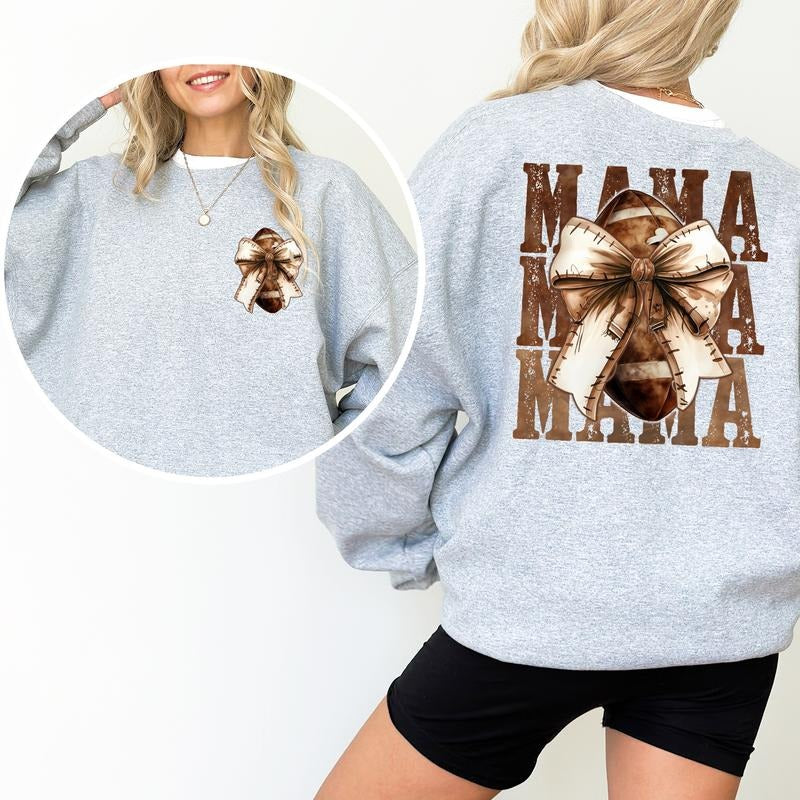 Vintage Coqquett Bow Football Mama 2-sided Sweatshirt, Touchdown Season Crewneck, Retro Football Mama Sweater, Football Apparel for Girls, Autumn Girly Sweatshirt, Fall Sport Sweater, Comfy Cotton Long Sleeve Pullover, Cute Women's Top, Casual Womenswear