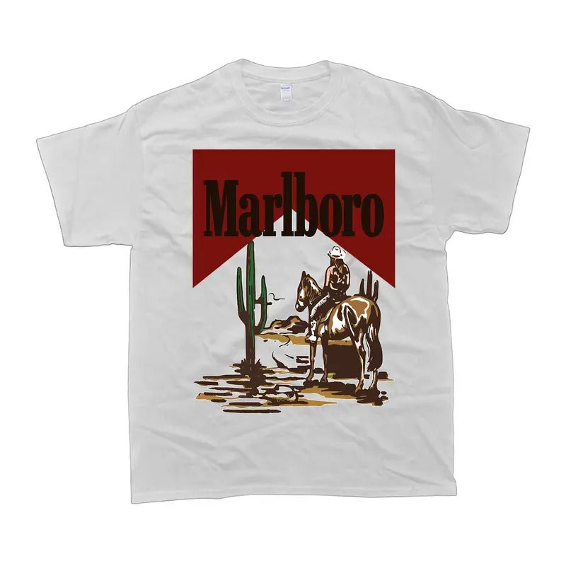 Vintage Cowboy MarlBo Graphic T-shirt - Unisex Style, 100% Cotton - Menswear, Tropical, T-Shirt