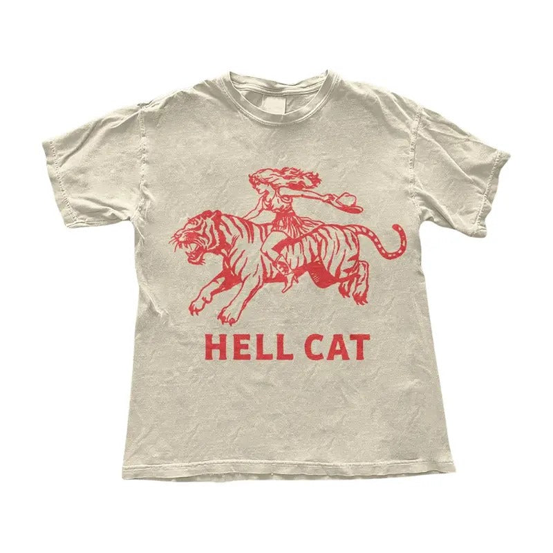 Vintage Cowgirl Hell Cat T-Shirt - Retro Cowgirl Western Shirt - Aesthetic Tee - Tiger Shirt